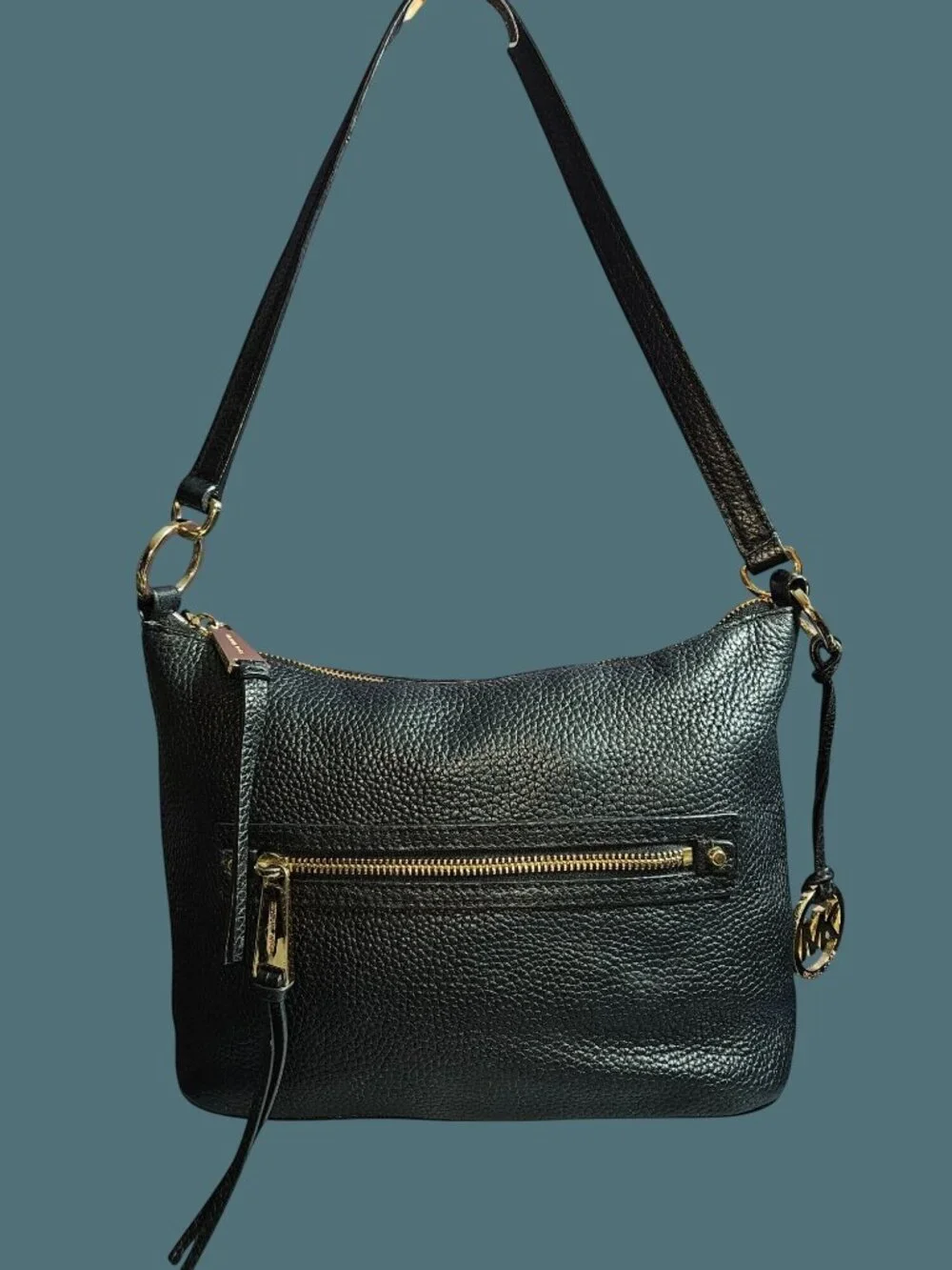 Michael Kors Rhea Black Pebbled Leather Shoulder Bag
